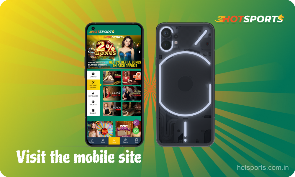 To download the installation file of the mobile application for Android, gamblers need to go to the HotSports mobile website