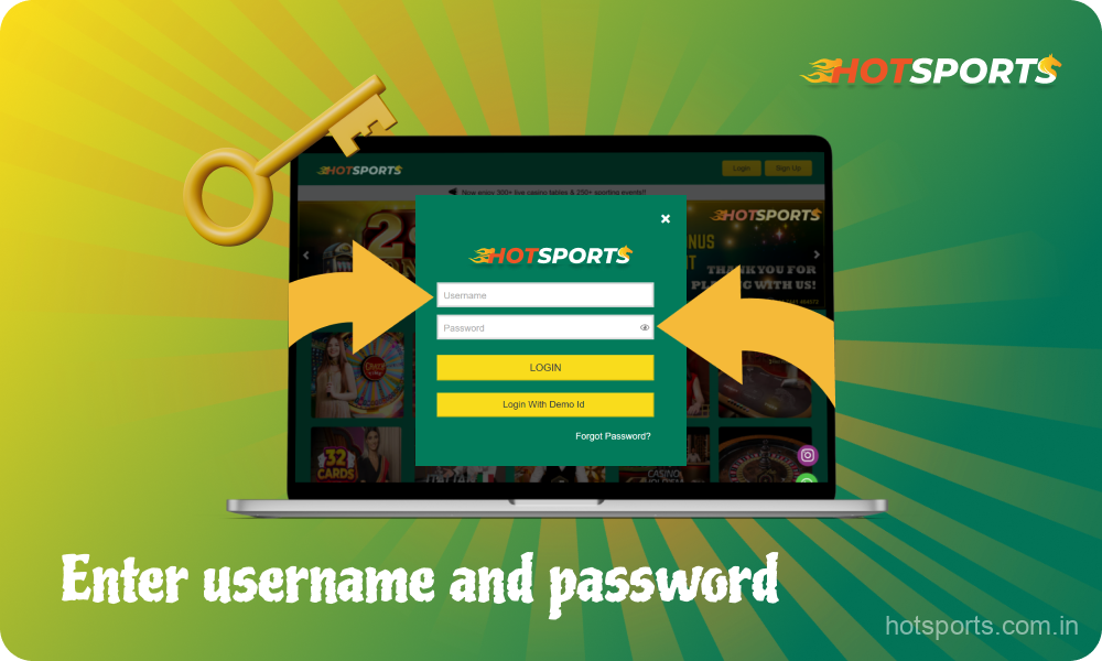 Players need to enter their HotSports India account email address and password to login